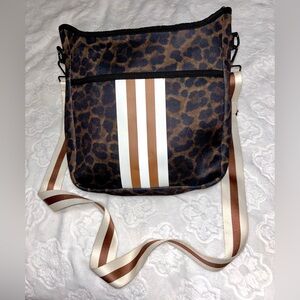 Leopard Print Neoprene Crossbody Shoulder Bag in Brown and Cream